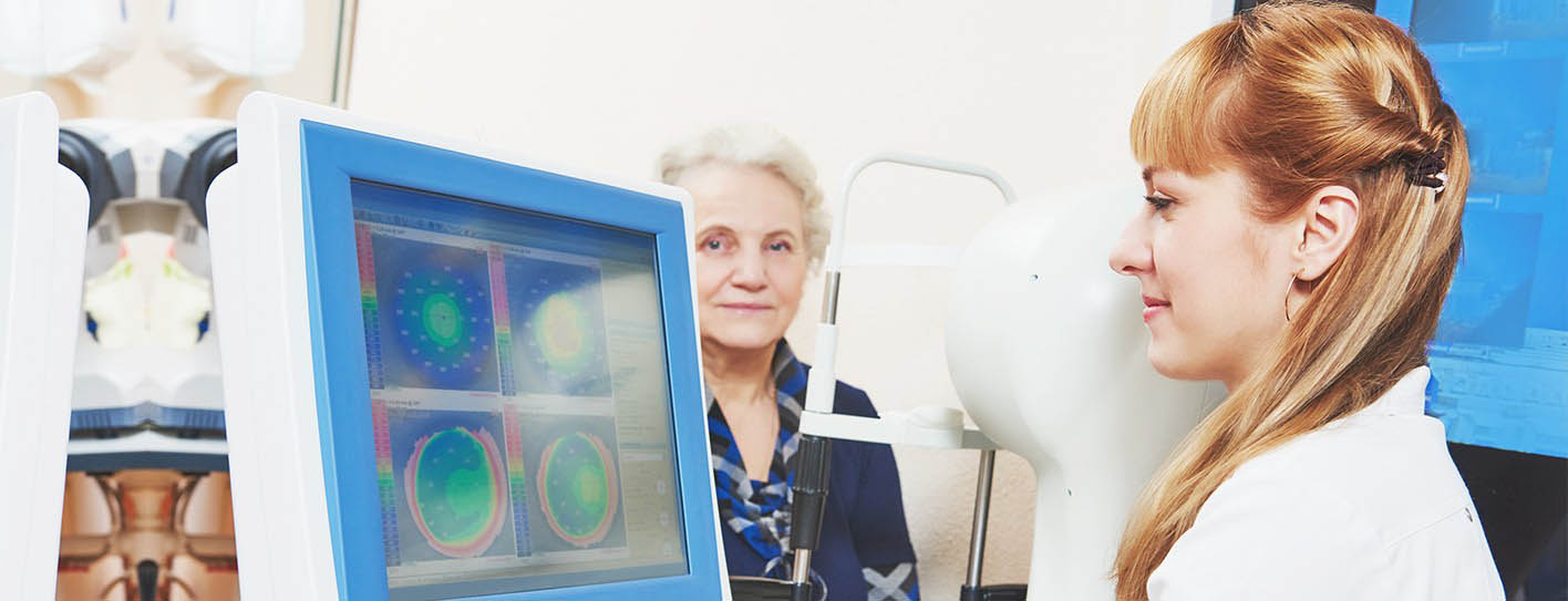 Elderly woman recieving comprehensive eye exam with Bristol eye doctor