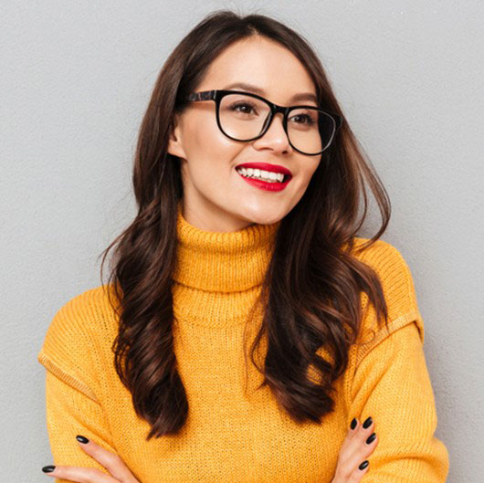 Woman wearing designer glasses at Bristol